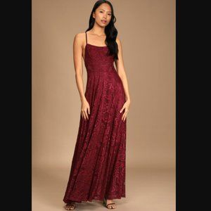 Heart Full of Love Burgundy Lace Maxi Dress Size Small